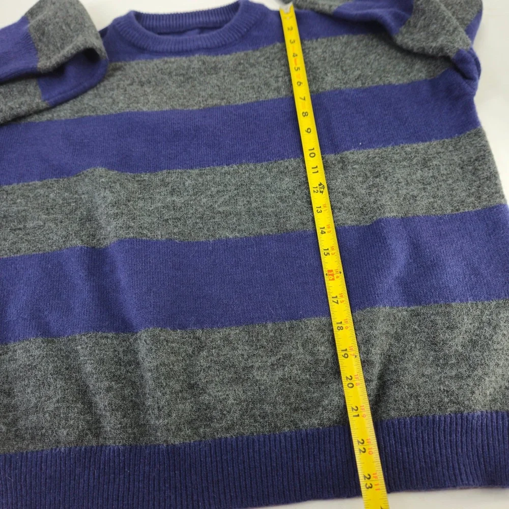 Vintage‎ 90s Striped Pullover Sweater Blue Gray Long Sleeve Crew Neck Knit Large